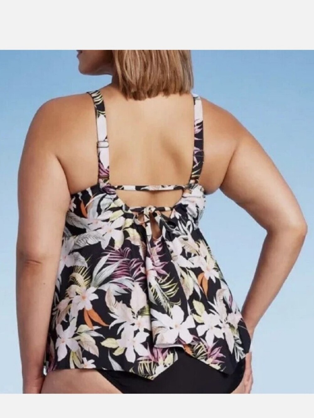 Floral Black Swim Tank Top Size: 2x - Picture 6 of 9